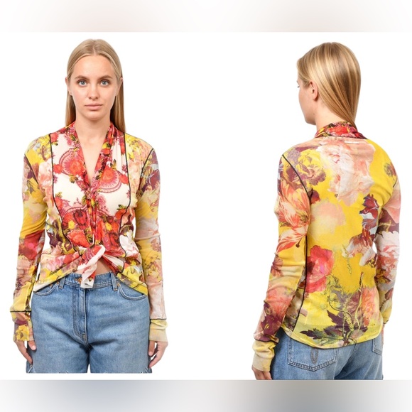 JEAN PAUL GAUTIER RED PATTERNED SHEER OPEN CARDIGAN SIZE:XS